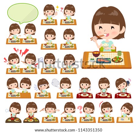 A set of women about meals.Japanese and Chinese cuisine, Western style dishes and so on.It's vector art so it's easy to edit.