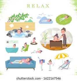 A set of women about relaxing.There are actions such as vacation and stress relief.It's vector art so it's easy to edit.
