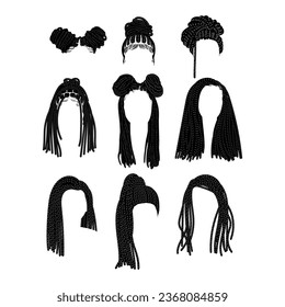 Set of women afro dreadlocks hair for graphic resources. Vector eps 10 svg