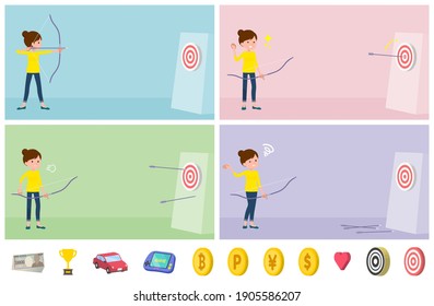 A set of women aiming with a bow and arrow.It's vector art so it's easy to edit.