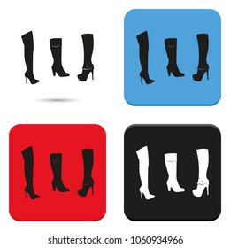 Set of women autumn and winter shoes flat vector icon.