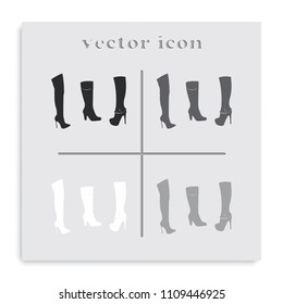 Set of women autumn and winter shoes flat black and white vector icon.