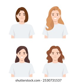 Set of women avatar icons. Flat vector illustration isolated on white background