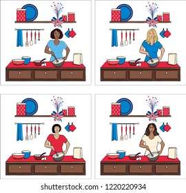 Set of Women Baking Vector Illustrations Isolated on White
