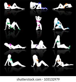 Set of women in bikini, vector