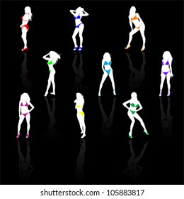 Set of women in bikini, vector