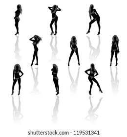 Set of women in bikini, vector