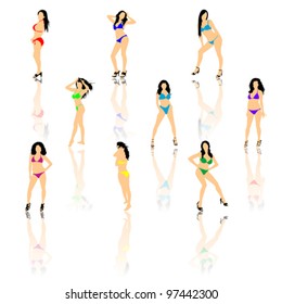 Set of women in bikini, vector