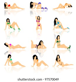 Set of women in bikini, vector