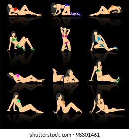 Set of women in bikini, vector