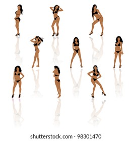 Set of women in bikini, vector