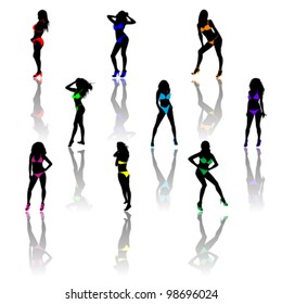 Set of women in bikini, vector