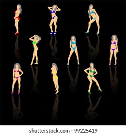 Set of women in bikini, vector