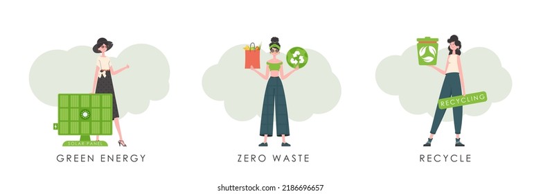 Set of women characters on the theme of ecology. trendy style. Veil illustration.