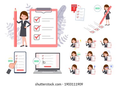 A set of women with a check mark.It's vector art so it's easy to edit.