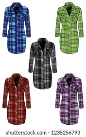 set of women checked shirts in vector illustration