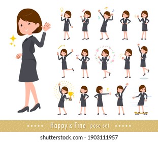 A set of women in a cheerful pose. A collection of positive gestures.It's vector art so it's easy to edit.