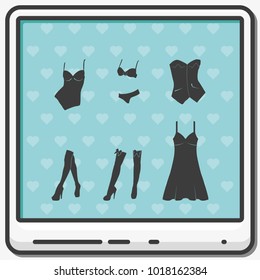 Set of women cloth flat vector icon.