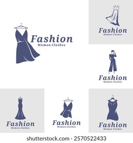 Set of Women Clothes logo design vector illustration. Women Fashion logo concept template