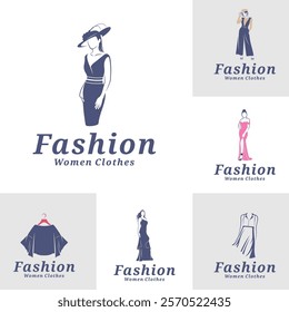 Set of Women Clothes logo design vector illustration. Women Fashion logo concept template