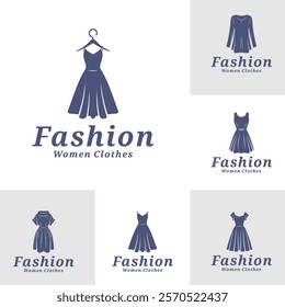 Set of Women Clothes logo design vector illustration. Women Fashion logo concept template