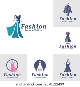 Set of Women Clothes logo design vector illustration. Women Fashion logo concept template