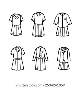 Conjunto de roupas femininas sobre fundo branco. Ilustração desenhada à mão. Roupas de luxo. Vendas de verão. Símbolo de ilustração.