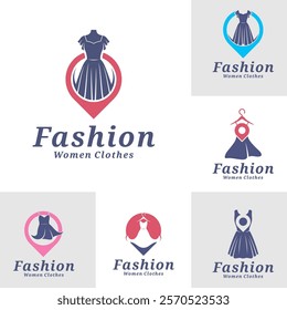 Set of Women Clothes with point logo design vector illustration. Women Fashion logo concept template