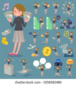 A set of women with concerning money and economy.
There are also actions on success and failure.
It's vector art so it's easy to edit.