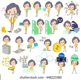 A set of women with concerning money and economy.
There are also actions on success and failure.
It's vector art so it's easy to edit.