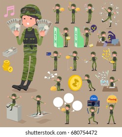 A set of women with concerning money and economy.
There are also actions on success and failure.
It's vector art so it's easy to edit.