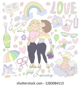 set of women couple vector isolated