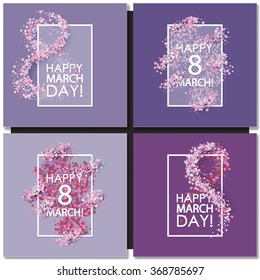 Set of Women day cards background with hearts