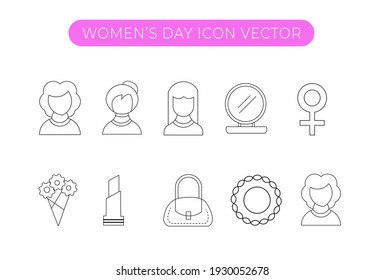 Set of women day icons including women, bag, flower and mirror. This can be used on any types of design as icon.