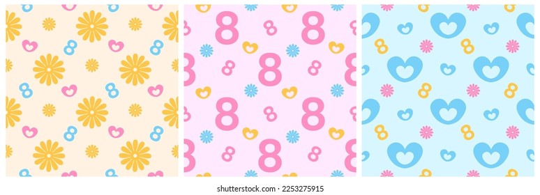 Diseño de patrón sin problemas en el Día de la Mujer con adorno de niñas en plancha dibujada a mano de dibujo de dibujos de dibujos planos Ilustración