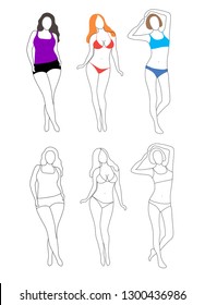 Set of women of different body type
