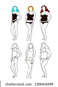 Set of women of different body type