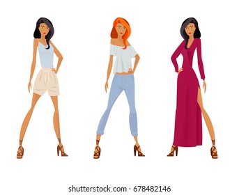 Set of women in different clothes