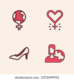 Set Women from different countries, Feminism in the world,  and Woman shoe icon. Vector