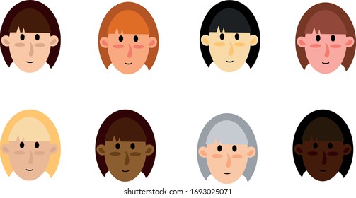 A set of women of different nationalities. Vector illustration. People Icon Set