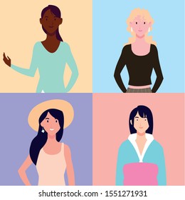 set of women with different poses vector illustration design