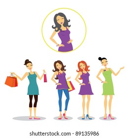 Set of women in different postures.