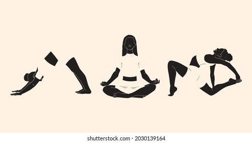 
Set Of Women In Different Yoga Poses. Minimalism. Vector Illustration.