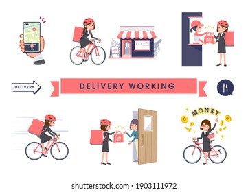 A set of women doing delivery work.It's vector art so it's easy to edit.