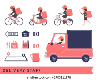 A set of women doing delivery.It's vector art so it's easy to edit.