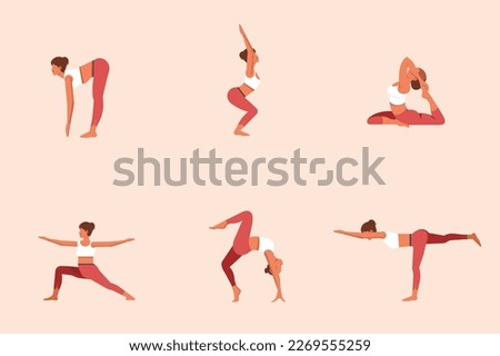 Set of women doing yoga. Yoga doing women different poses. A women doing yoga in different poses.