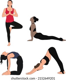 set of women doing yoga vector illustration