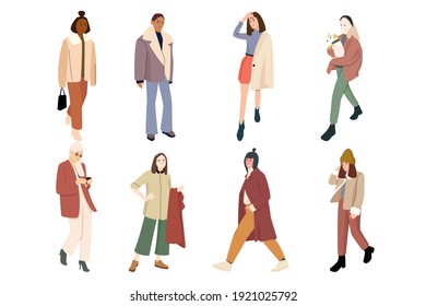 Set of women dressed in fashionable clothes