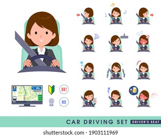 A set of women driving a car(driving seat).It's vector art so it's easy to edit.