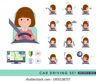 A set of women driving a car(driving seat).It's vector art so easy to edit.